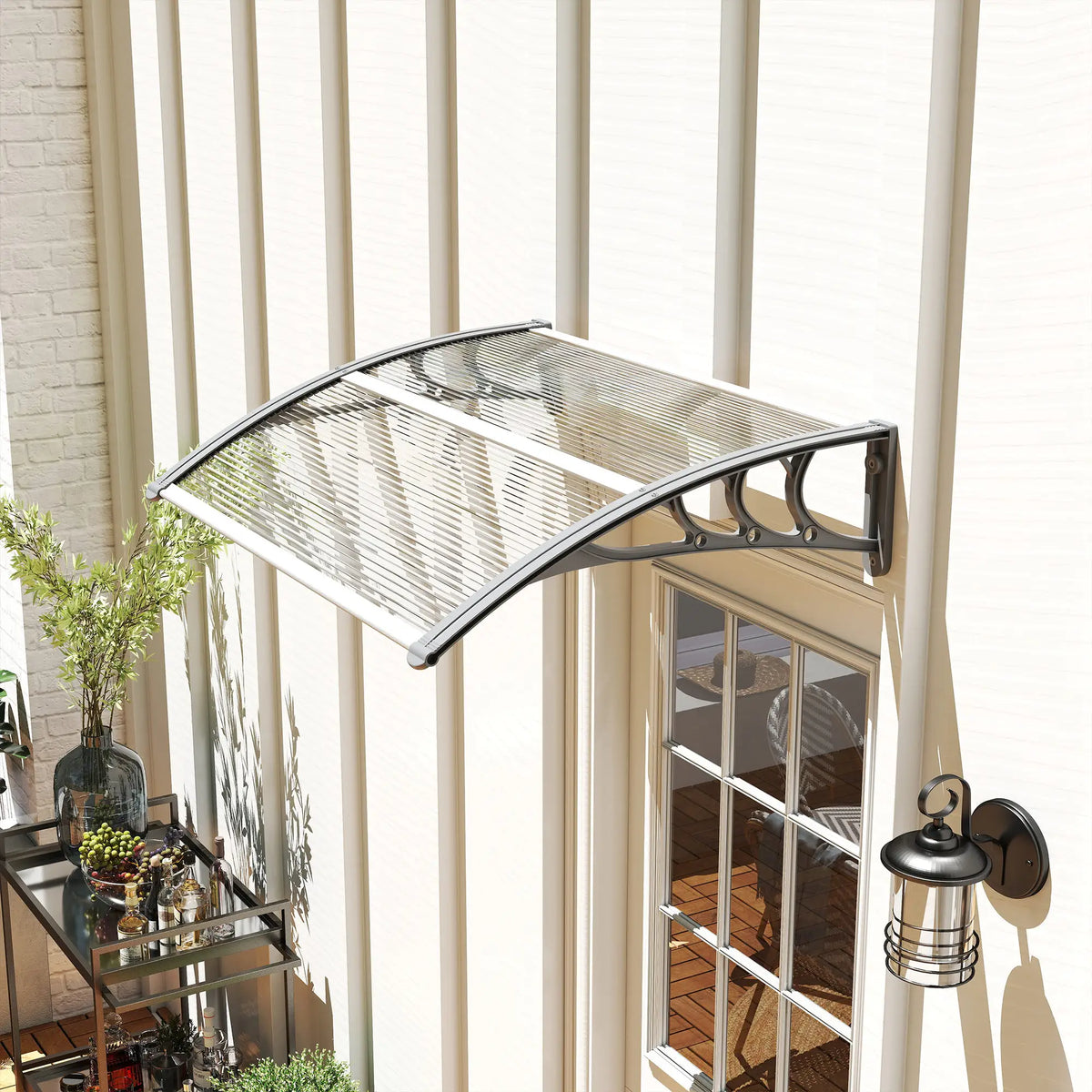 Outsunny Front Door Canopy Outdoor Awning Aluminium Rigid Plastic Poly ...