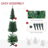 HOMCOM 6ft Unlit Artificial Christmas Tree, Pencil Slim Xmas Tree with Solid Stand and Realistic Branches, Green