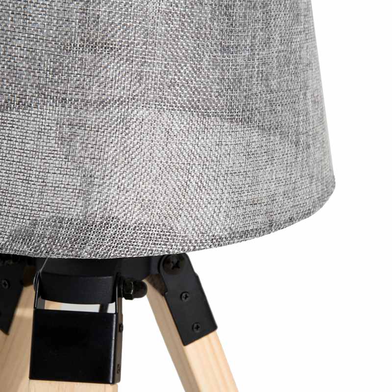 HOMCOM Wooden Tripod Table Lamp for Side, Desk or End Table with E27 Bulb Base（Grey Shade）