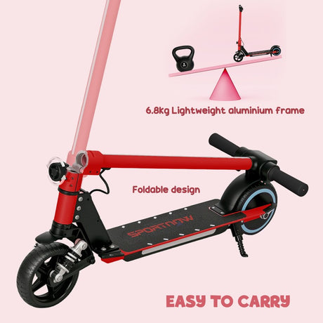 SPORTNOW Folding Electric Scooter for Kids Age 6-14 with Dual Brakes, Front Suspension, LED Colourful Lights and Display, 6.8kg Lightweight Aluminium E Scooter, Up to 14 KM/H & 6 KM, Red