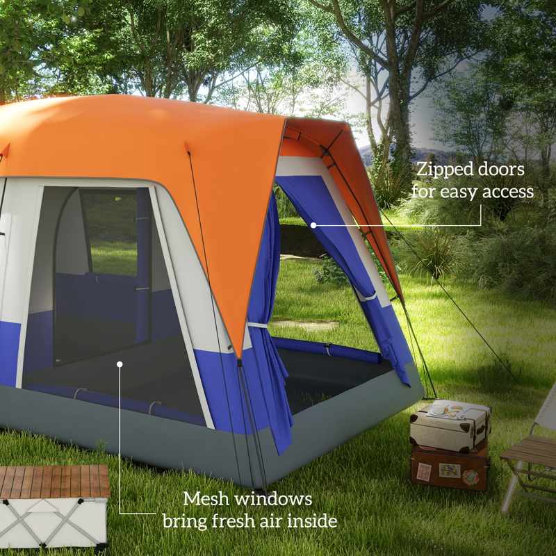 Outsunny Six-Man Camping Tent, with Small Rainfly and Accessories - Orange