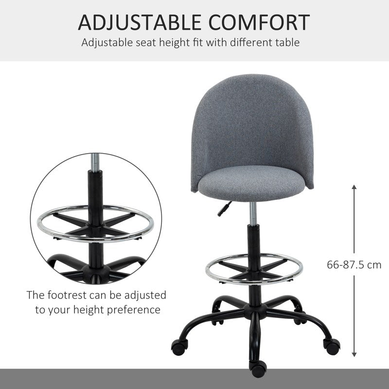 Vinsetto Ergonomic Drafting chair Adjustable Height w/ 5 Wheels Padded Seat Footrest 360 Swivel Freely Comfortable Versatile Use For Home Office - Grey