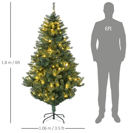 HOMCOM 6' Artificial Prelit Christmas Trees Holiday Dcor with Warm White LED Lights, Decoration, Banner, Tag, Ball