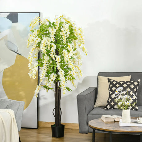 HOMCOM Artificial Realistic White Wisteria Tree Faux Decorative Plant in Nursery Pot for Indoor Dcor, 160cm