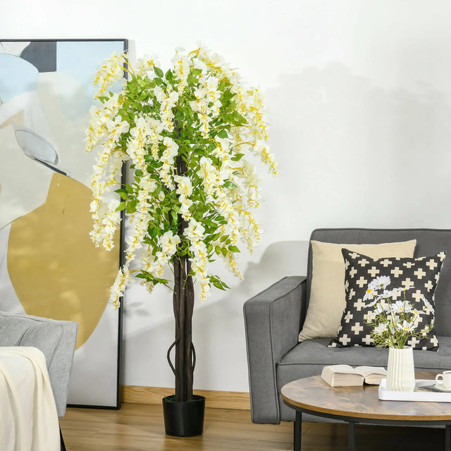 HOMCOM Artificial Realistic White Wisteria Tree Faux Decorative Plant in Nursery Pot for Indoor Dcor, 160cm