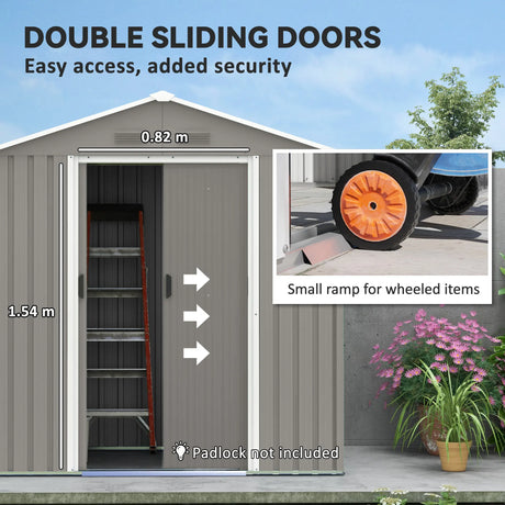 Outsunny 6.5ft x 3.5ft Metal Garden Storage Shed for Outdoor Tool Storage with Double Sliding Doors and 4 Vents, Grey