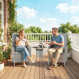 Outsunny Rattan Bistro Set, Reclining Garden Chairs and Glass Coffee Table with Cushions for Patio Balcony Porch, Light Grey