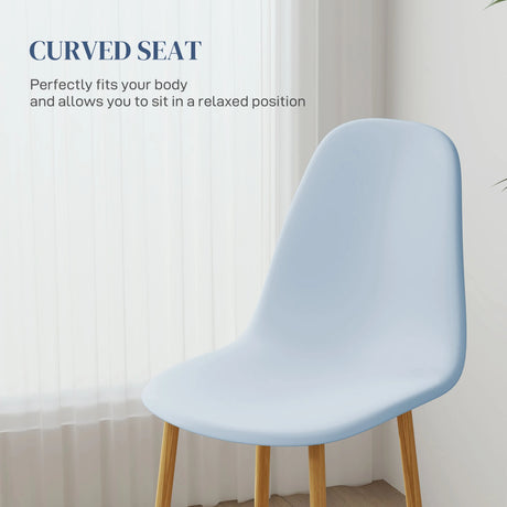 HOMCOM Modern Dining Chairs Set of 4, Kitchen Chairs with Backrest and Steel Legs for Dining Room, Living Room, Light Blue