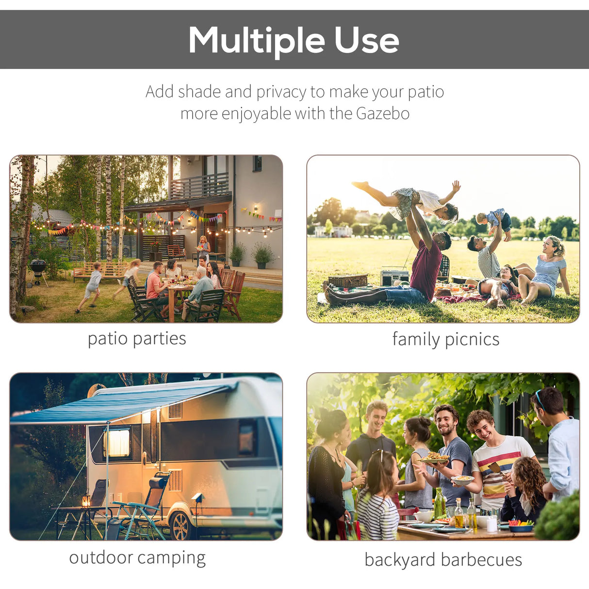 Outsunny 3 x 2.5 Patio Metal Gazebo Metal Frame Pergola with Extendable Canopy for Family Outdoor Shelter, Charcoal Grey