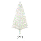 HOMCOM 5 Feet Prelit Artificial Christmas Tree with Fiber Optic LED Light, Holiday Home Xmas Decoration, White