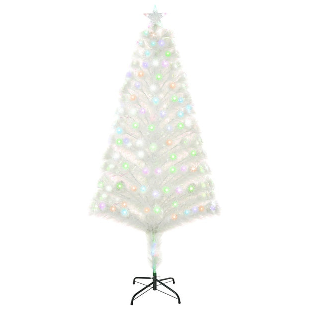 HOMCOM 5 Feet Prelit Artificial Christmas Tree with Fiber Optic LED Light, Holiday Home Xmas Decoration, White