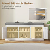 HOMCOM Shoe Storage Bench with Woven Rattan Doors, Seat - White