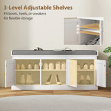 HOMCOM Shoe Storage Bench with Woven Rattan Doors, Seat - White