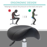 HOMCOM Cosmetic Stool 360 Rotate Height Adjustable Salon Massage Spa Chair Hydraulic Rolling Faux Leather Saddle Stool Mobility, Black