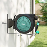 Outsunny Retractable Hose Reel Wall Mounted, 20+2m Garden Hose Pipe Reel with Lock, Auto Rewind, 7 in 1 Spray Nozzle, Includes Wall Fixings, 180 Swivel, Outdoor Watering, 54 x 20 x 39 cm, Black