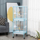 PawHut Bird Cage Budgie Cage 2 In 1 Large Aviary with Wheels Removable Trays for Finch Canaries Cockatiels Light Blue