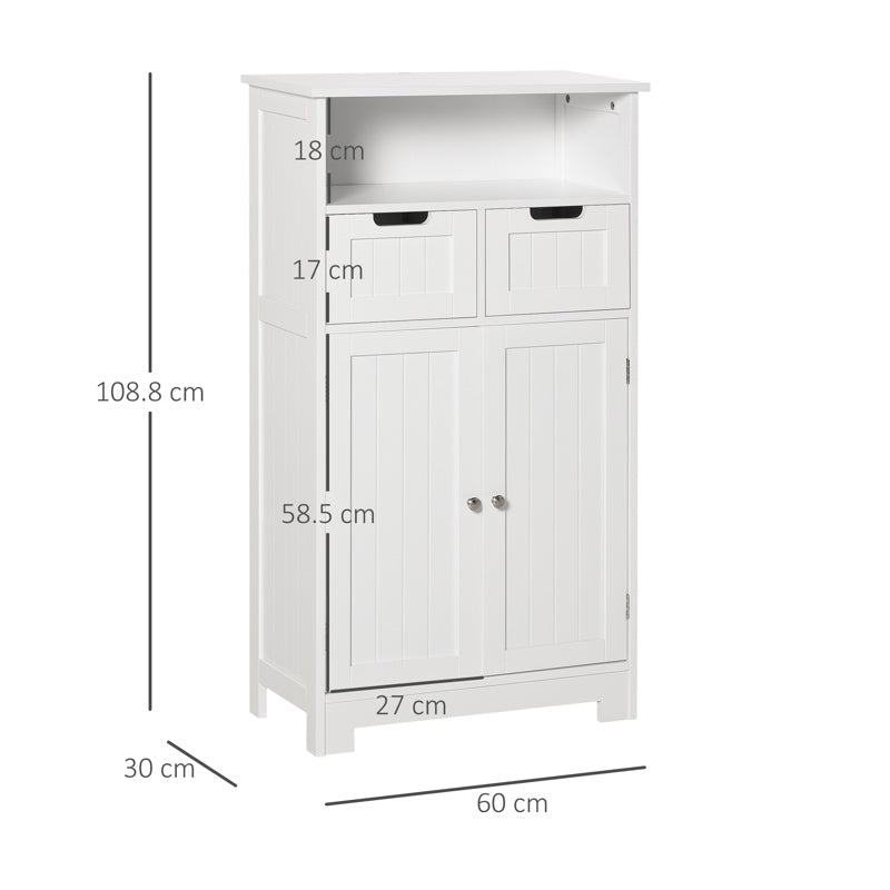 kleankin Bathroom Cabinet, Free Standing Bathroom Storage Cabinet with 2 Drawers and Adjustable Shelf, Small Bathroom Storage Unit, White