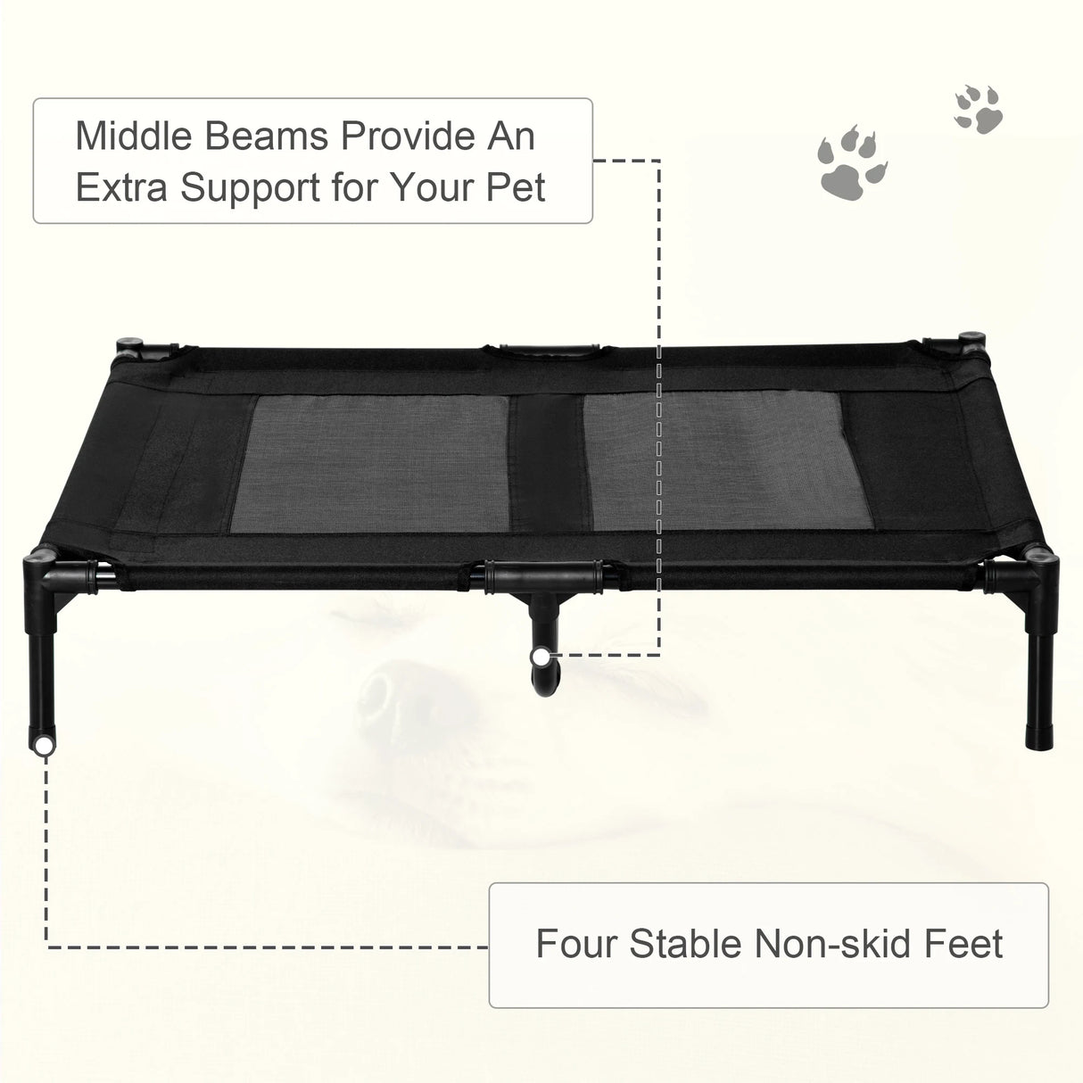PawHut Large Raised Dog Bed Cat Elevated Lifted Cooling Portable Camping Basket Outdoor Indoor Mesh Pet Cot Metal Frame Black