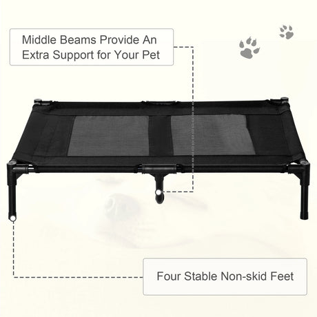 PawHut Large Raised Dog Bed Cat Elevated Lifted Cooling Portable Camping Basket Outdoor Indoor Mesh Pet Cot Metal Frame Black
