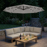 Outsunny 3 m Cantilever Parasol with Solar LED Lights Garden Umbrella with Cross Base, Light Grey