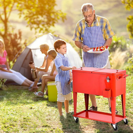 76L Portable Outdoor Rolling Cooler with Shelf for Party & BBQ