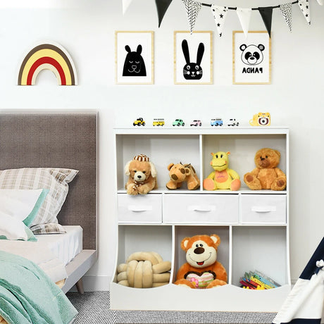 3-layer Kids Cubby Bin Combo Storage Organizer for kids' Room-White