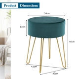 Round Velvet Ottoman Footrest Table Dressing Chair with Metal Legs-Green
