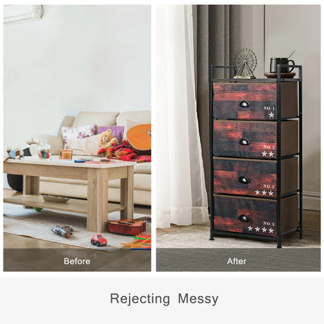 Industrial 4 Fabric Drawers Storage Dresser with Fabric Drawers and Steel Frame