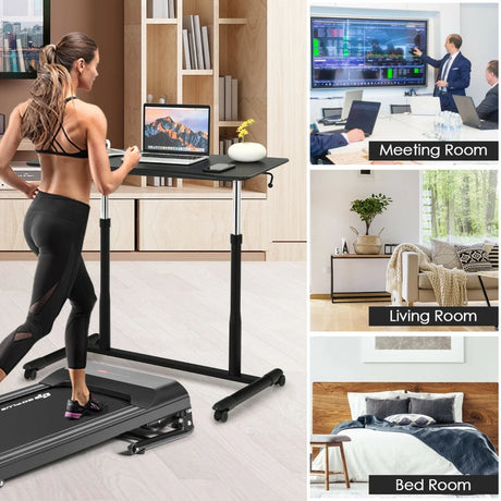 Mobile Height Adjustable Sit to Stand Up Computer Desk with Lockable Wheels