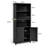 3-Shelf Bookcase with Double Doors &amp; Adjustable Shelves &amp; Cabinet-Black
