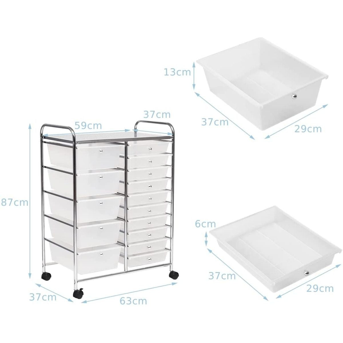 15 Drawer Rolling Storage Cart with Wheels for Home Office Clear