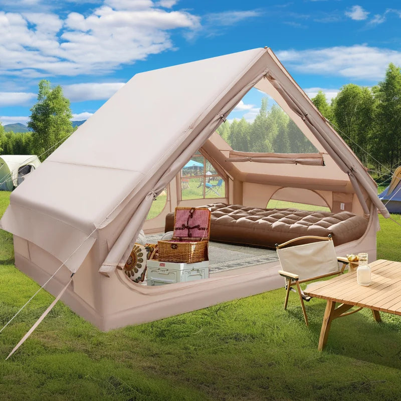 4-6 People Waterproof Inflatable Camping Tent with Pump-Beige