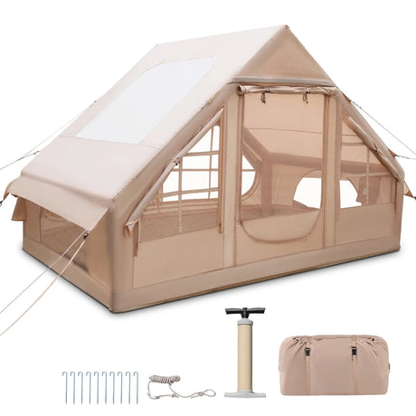 4-6 People Waterproof Inflatable Camping Tent with Pump-Beige