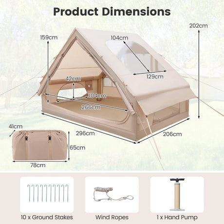 4-6 People Waterproof Inflatable Camping Tent with Pump-Beige