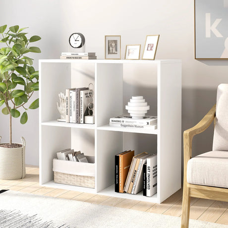 4-Cube Bookcase Home 2-tier Bookshelf with Anti-toppling Kit-White