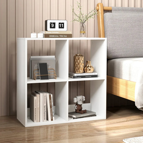 4-Cube Bookcase Home 2-tier Bookshelf with Anti-toppling Kit-White