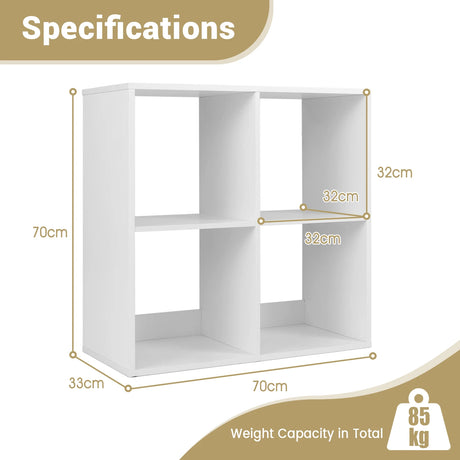 4-Cube Bookcase Home 2-tier Bookshelf with Anti-toppling Kit-White