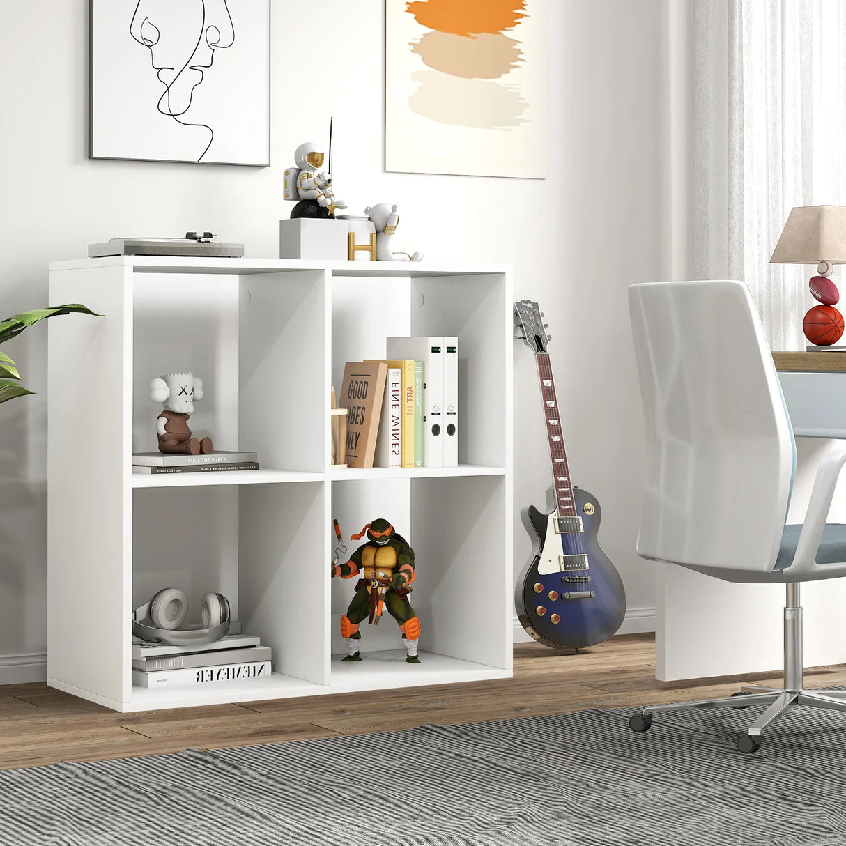 4-Cube Bookcase Home 2-tier Bookshelf with Anti-toppling Kit-White