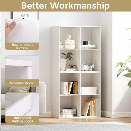 4-Cube Bookcase Home 2-tier Bookshelf with Anti-toppling Kit-White