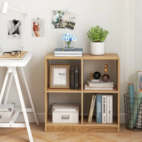 4-Cube Bookcase Storage Organizer with 2 Anti-Tipping Kits for Office-Natural