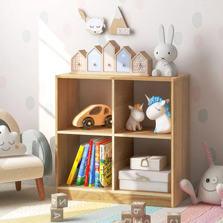 4-Cube Bookcase Storage Organizer with 2 Anti-Tipping Kits for Office-Natural