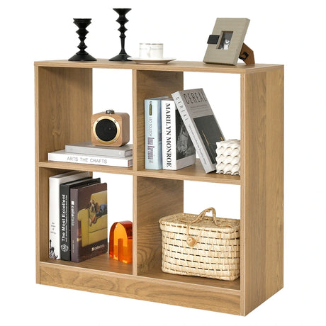 4-Cube Bookcase Storage Organizer with 2 Anti-Tipping Kits for Office-Natural