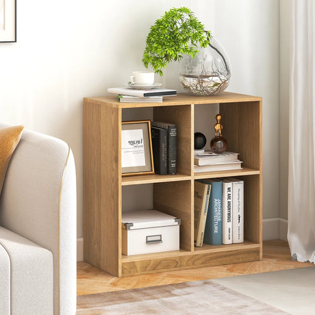 4-Cube Bookcase Storage Organizer with 2 Anti-Tipping Kits for Office-Natural