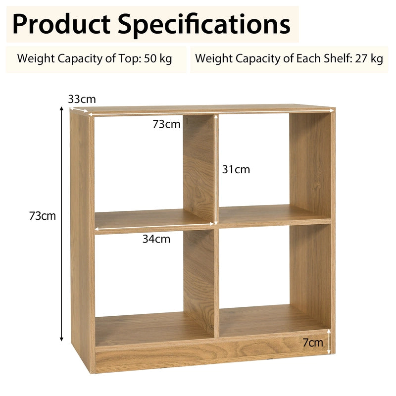 4-Cube Bookcase Storage Organizer with 2 Anti-Tipping Kits for Office-Natural