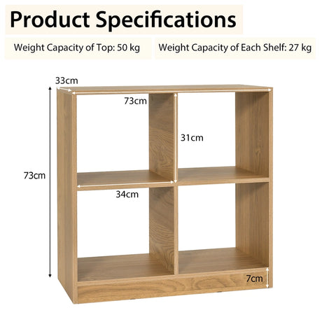 4-Cube Bookcase Storage Organizer with 2 Anti-Tipping Kits for Office-Natural