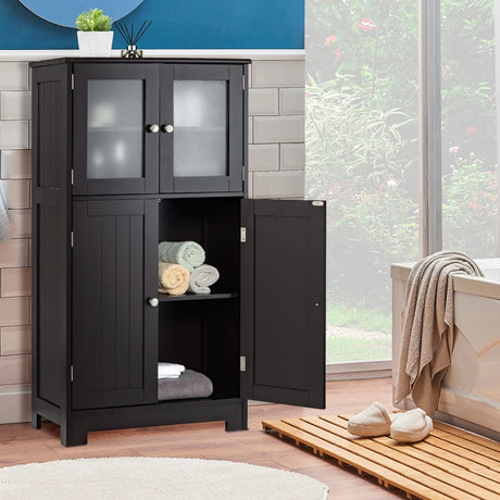 Bathroom Floor Storage Locker Kitchen Cabinet with Doors and Adjustable Shelf-Black