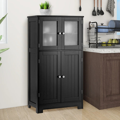 Bathroom Floor Storage Locker Kitchen Cabinet with Doors and Adjustable Shelf-Black