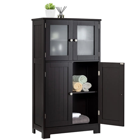 Bathroom Floor Storage Locker Kitchen Cabinet with Doors and Adjustable Shelf-Black