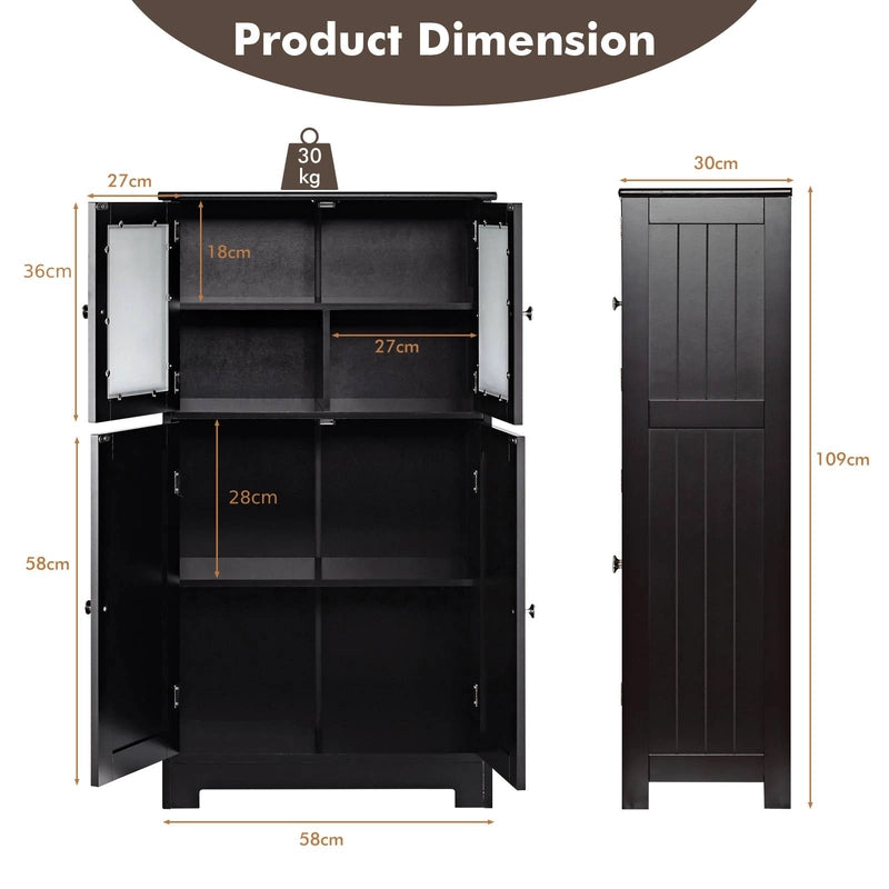 Bathroom Floor Storage Locker Kitchen Cabinet with Doors and Adjustable Shelf-Black