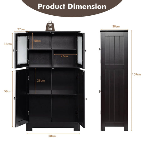 Bathroom Floor Storage Locker Kitchen Cabinet with Doors and Adjustable Shelf-Black